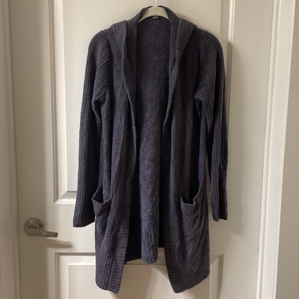 Barefoot dreams mid weight navy hooded cardigan.